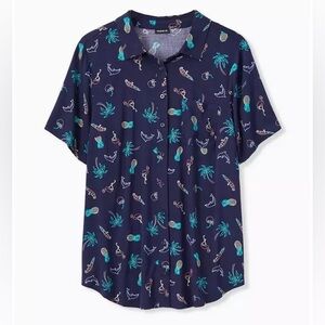 Torrid Vacay Blue Tropical Print Button-Up Shirt - Plus Size 1X